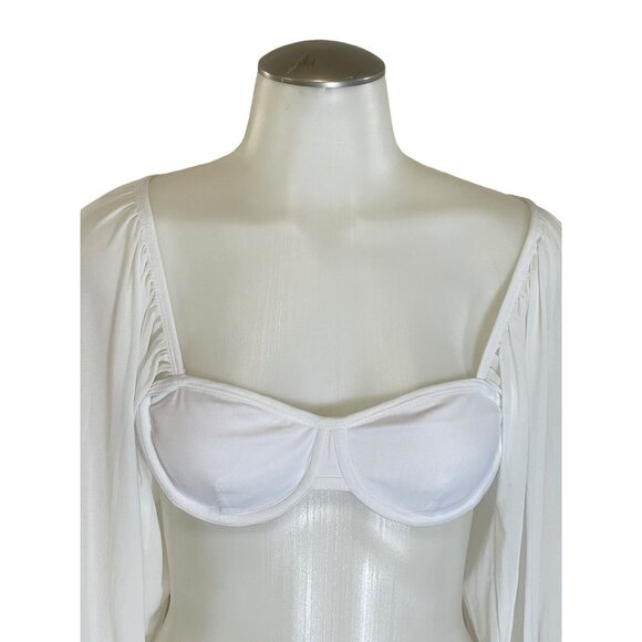 Princess Polly White Long Sleeve Open Back Crop Top  Tie Detail & Puff Sleeve S - Picture 9 of 11